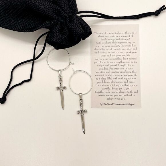 HighMaintenanceHippie Medium Silver Hoop Earrings with Excalibur Swords - Picture 2 of 3
